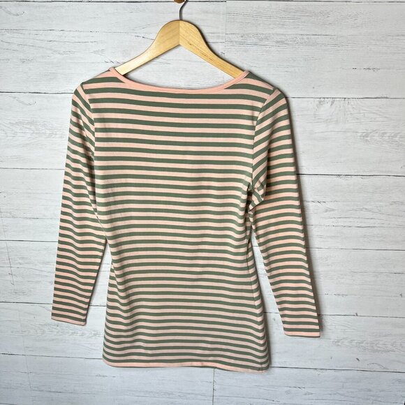 Matilda Jane Top Womens Size Small Pink & Olive Green Striped Blouse Stretch - Picture 12 of 16